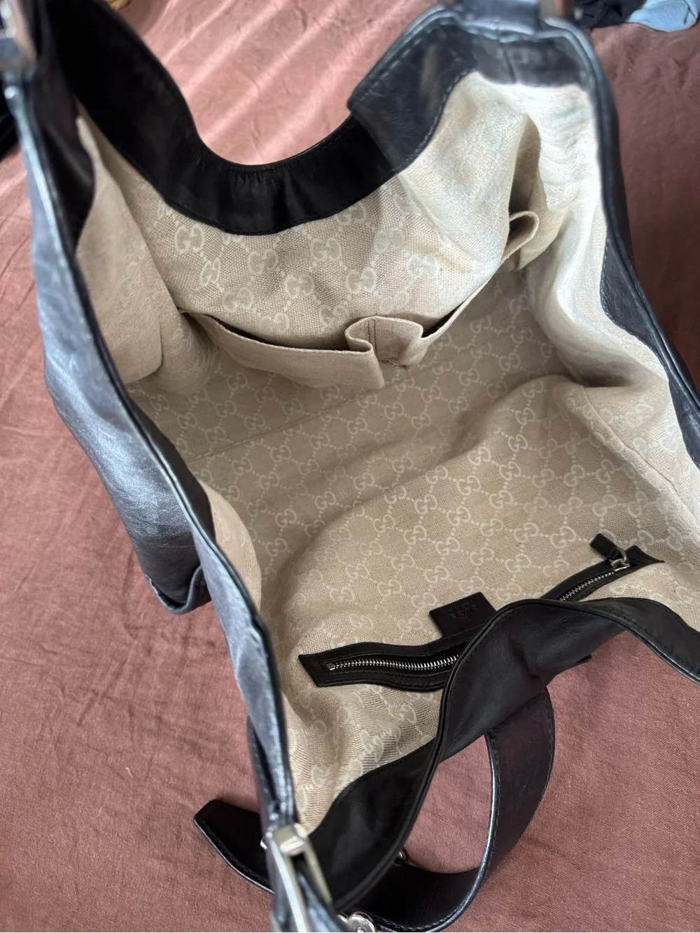 Gucci Black Leather Slouchy Hobo with Silver Buckle Accent